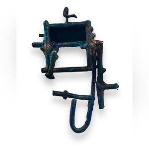 Vintage  Funky Statement Brooch Artistic Black and Teal Metal Sculptural Pin